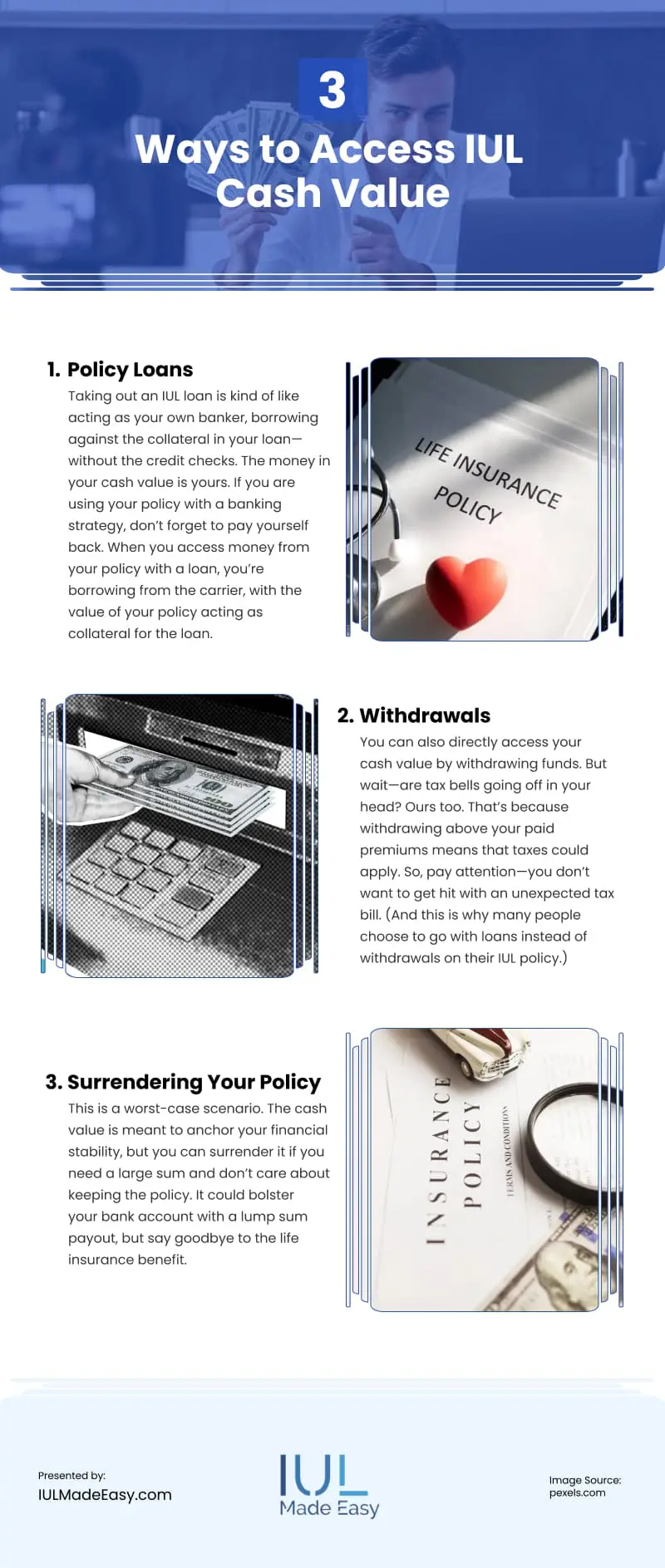 3 Ways to Access IUL Cash Value Infographic
