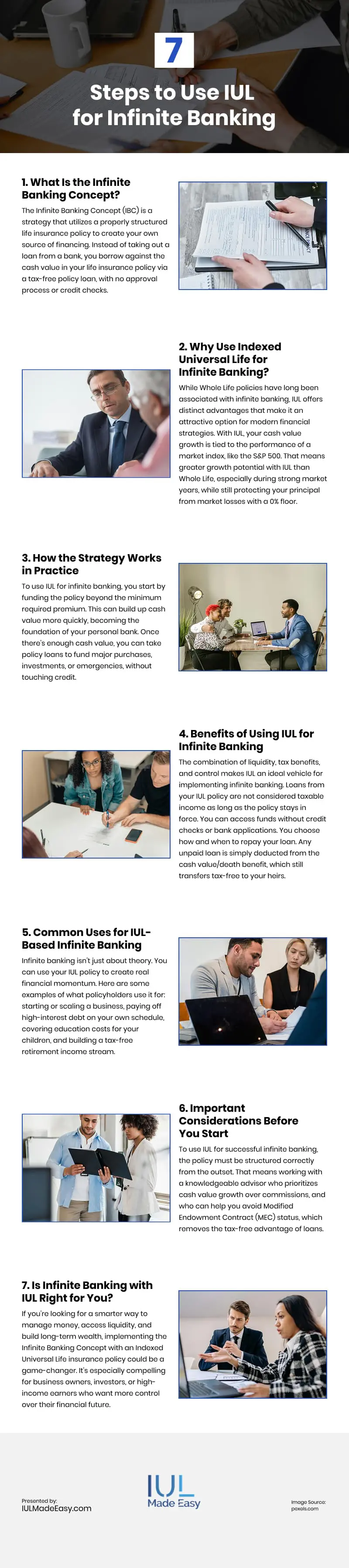 7 Steps to Use IUL for Infinite Banking Infographic
