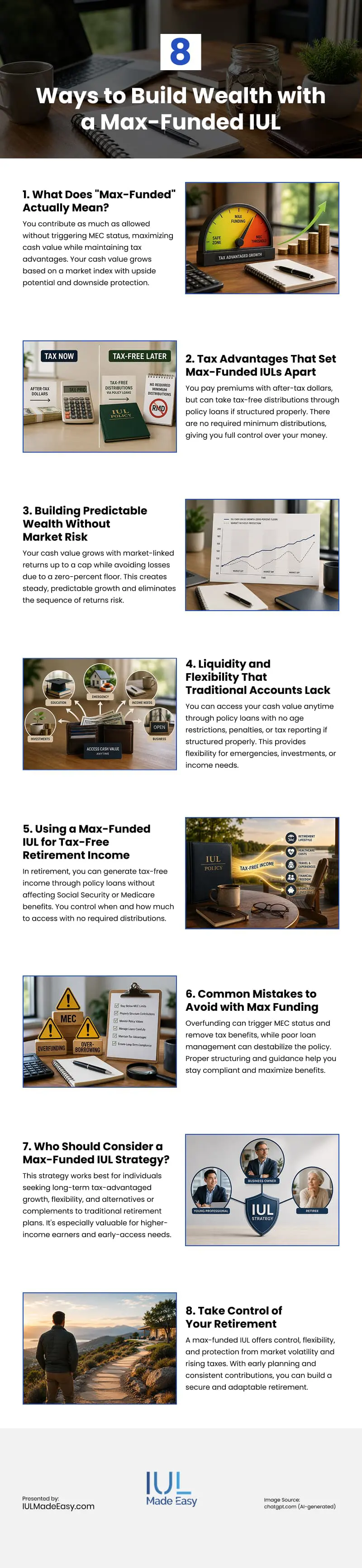 8 Ways to Build Wealth with a Max-Funded IUL Infographic