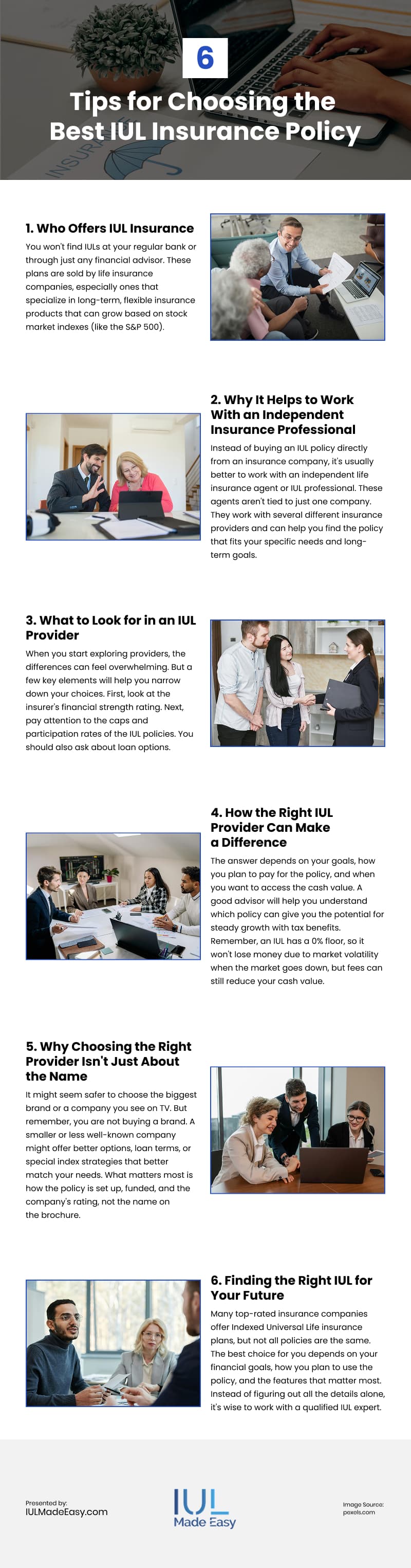 6 Tips for Choosing the Best IUL Insurance Policy Infographic